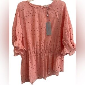 After Market Cottagecore Polka Dot Peplum Blouse Peach Balloon Sleeve